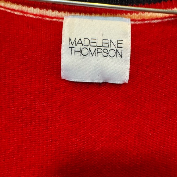 Madeleine Thompson Cashmere Ruffle Cardigan Sweater Navy/Red/White Preppy Small - Picture 4 of 6